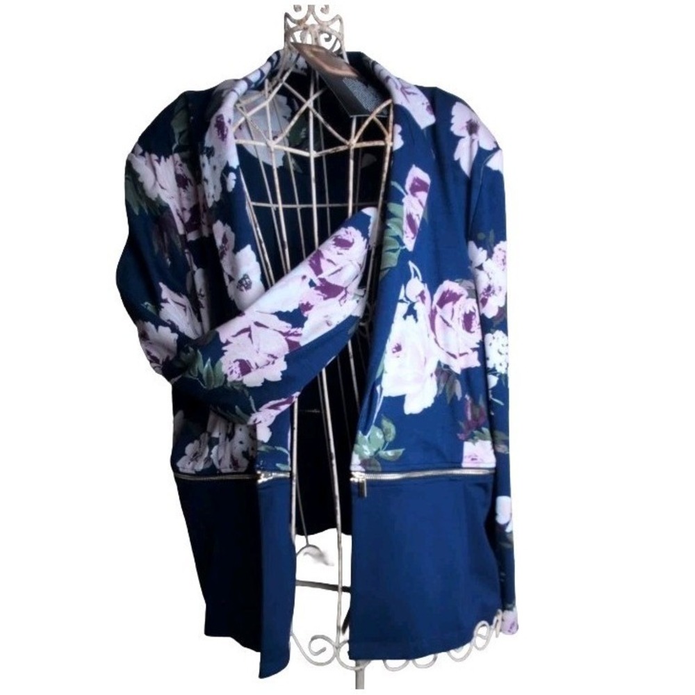 Iman Global Chic Navy Floral Convertible Blazer Jacket Size 3XL‎